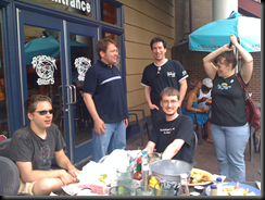 Group shot! ... Sarah tries to climb a rope made of her hair?:)