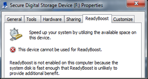 No ReadyBoost when you have SSD!