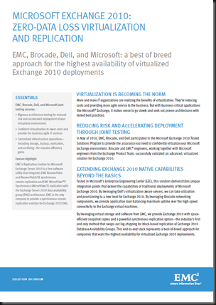 Microsoft Exchange 2010 Zero-Data Loss Virtualization and Replication
