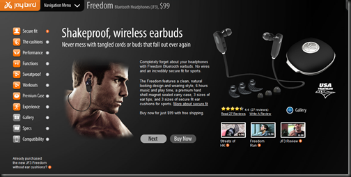Jaybird Freedom Bluetooth Headset - Shakeproof Wireless Earbuds