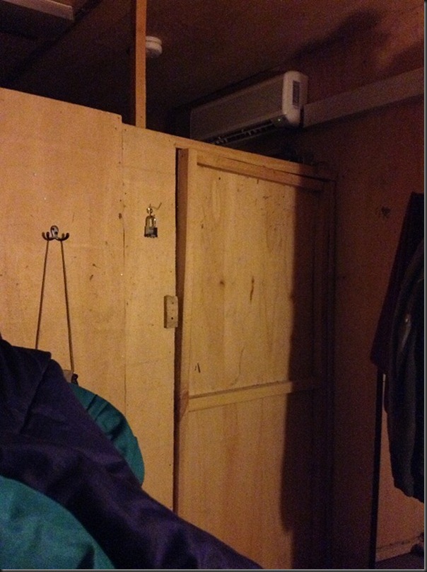 The inside of my wonderful B-Hut and it's ever so protective Plywood Door! 96 square feet! Thank you!