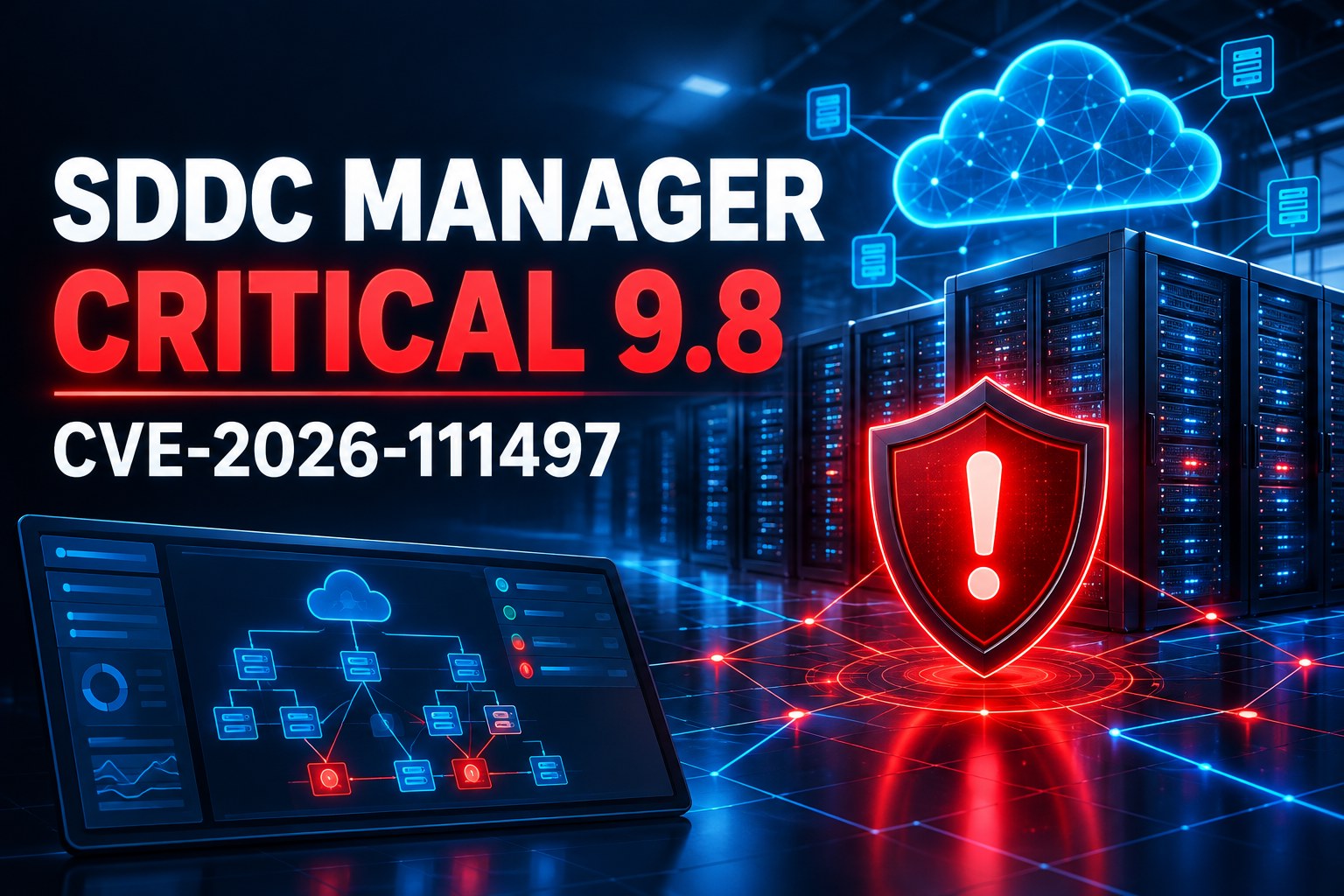 Critical SDDC Manager 9.8 security alert for VMSA-2026-0008, CVE-2026-111497, affecting VMware Cloud Foundation.